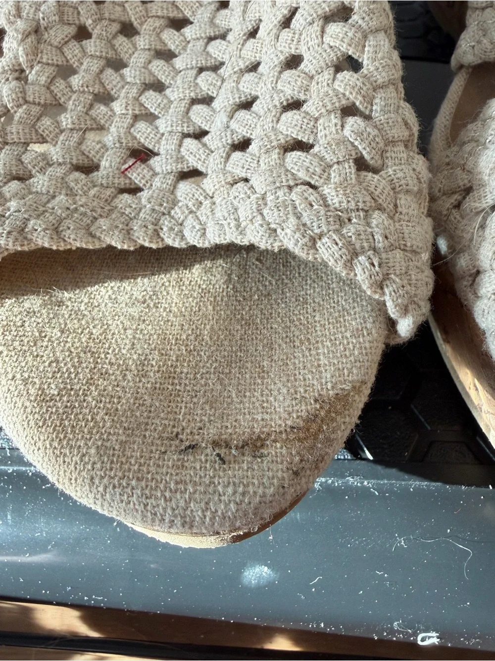 Beige Crochet Slip-On Sandals, Wedges